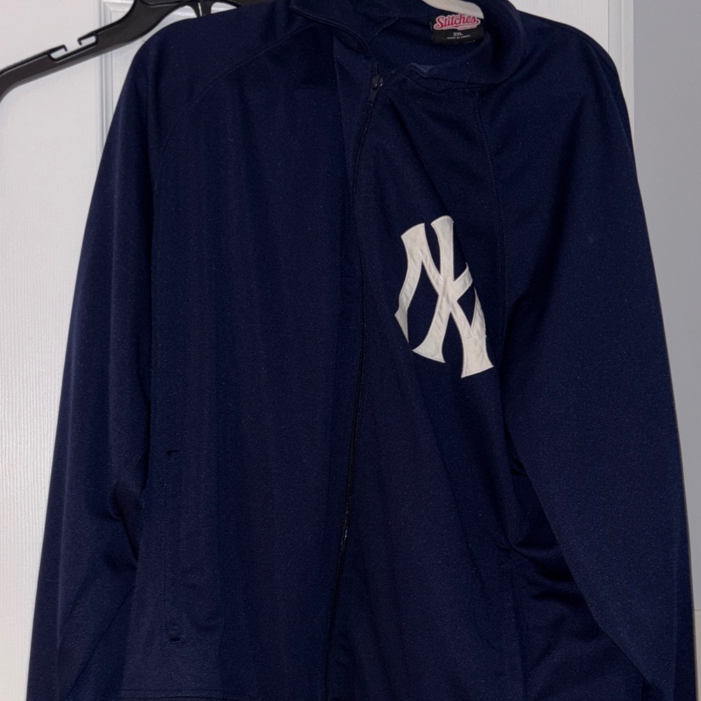 Stitches Men's Dark Blue Varsity Jacket with White Emblem